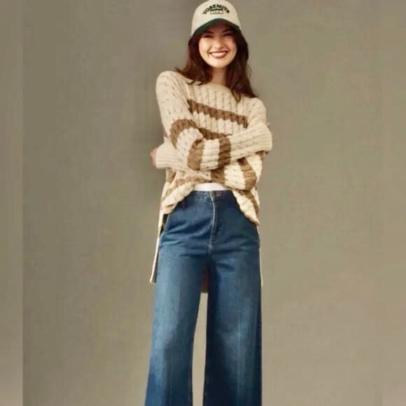 Anthropologie Pilcro Cable Knit Longline Tunic Sweater Recycled Cotton Blend XL - Picture 2 of 12